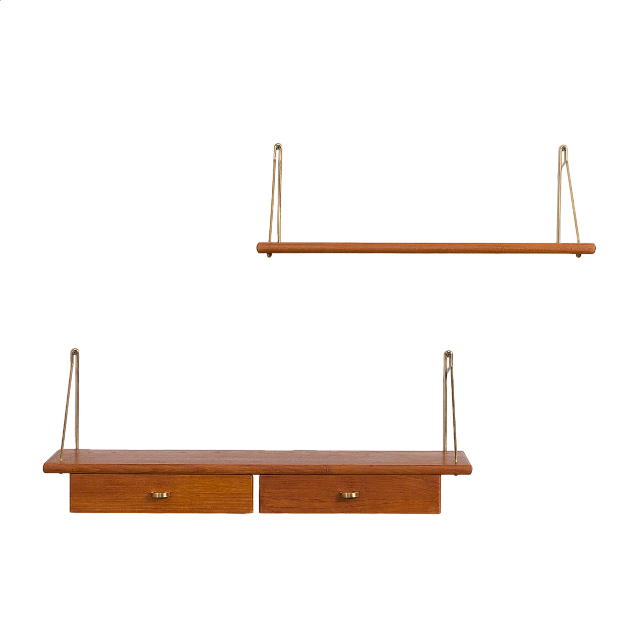 Danish teak and brass hanging console and shelf, 1950s 11