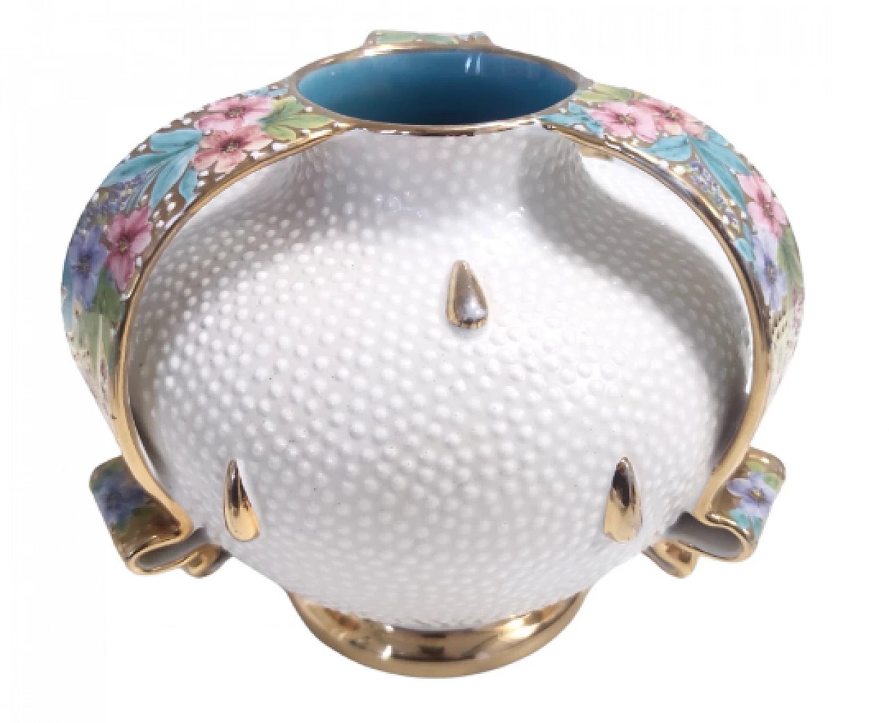 Vaso in terracotta Deruta smaltata e dorata, anni '50 1