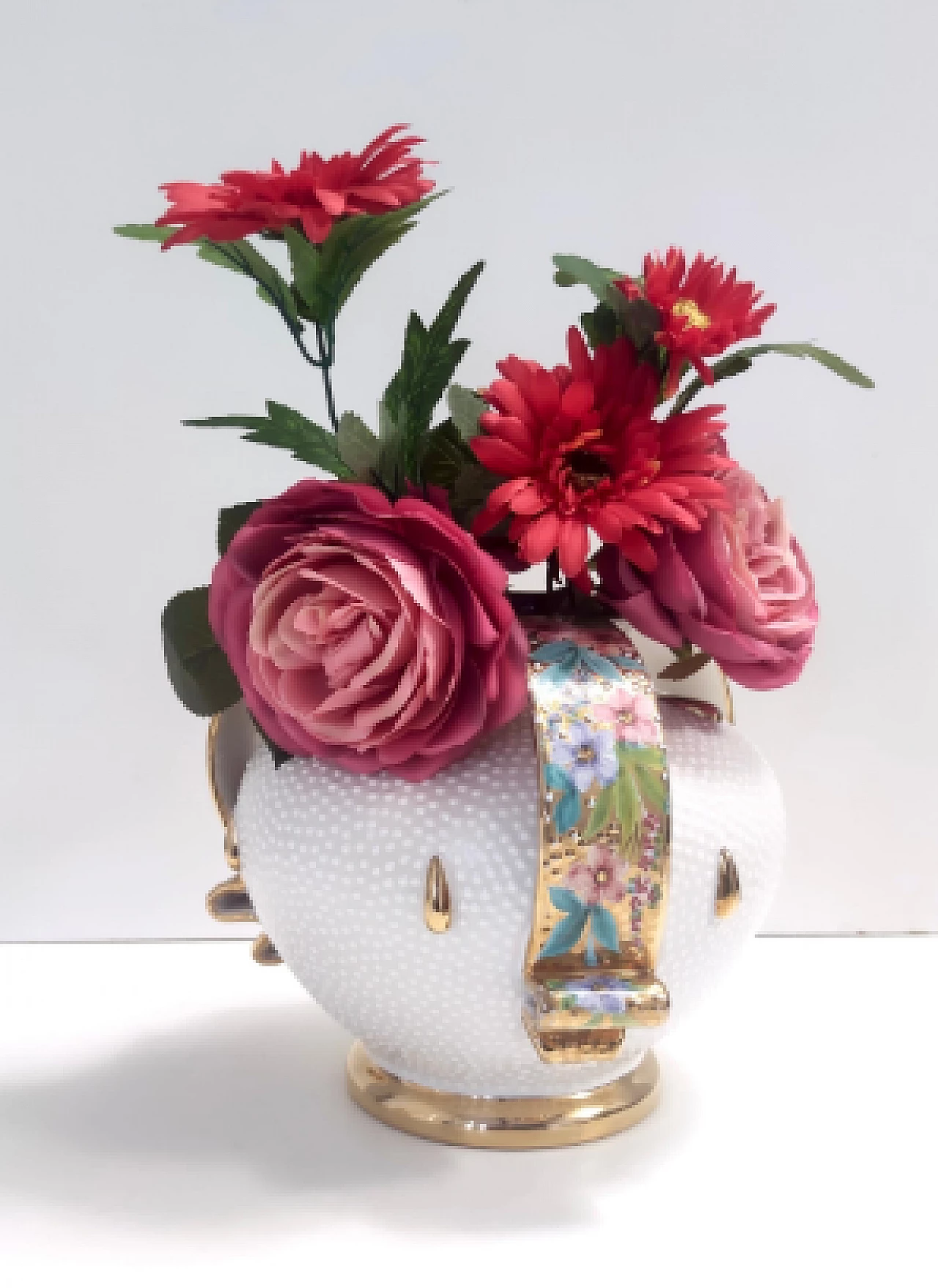 Vaso in terracotta Deruta smaltata e dorata, anni '50 2