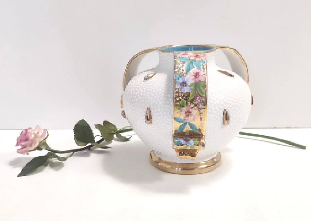 Vaso in terracotta Deruta smaltata e dorata, anni '50 4