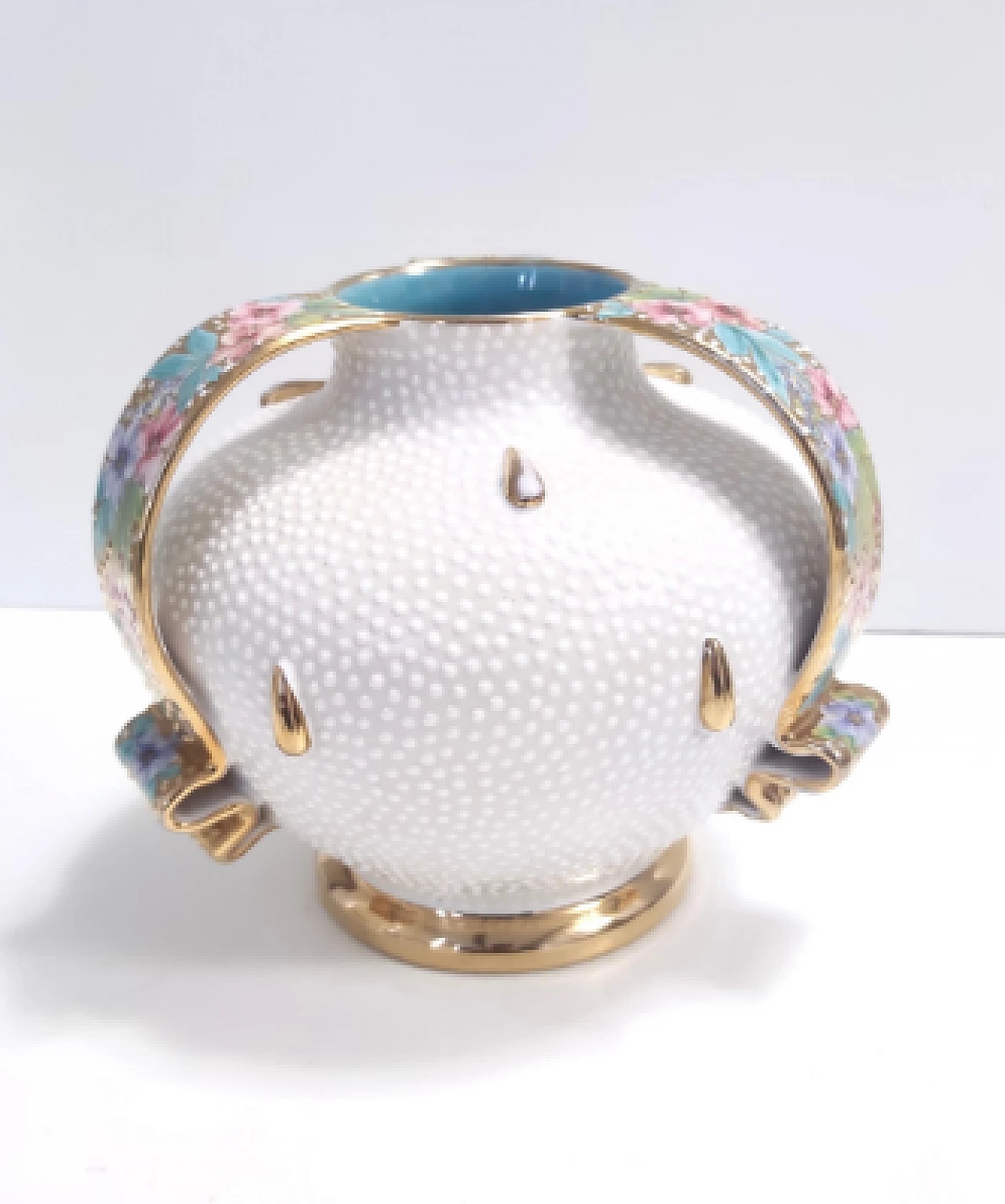 Vaso in terracotta Deruta smaltata e dorata, anni '50 5