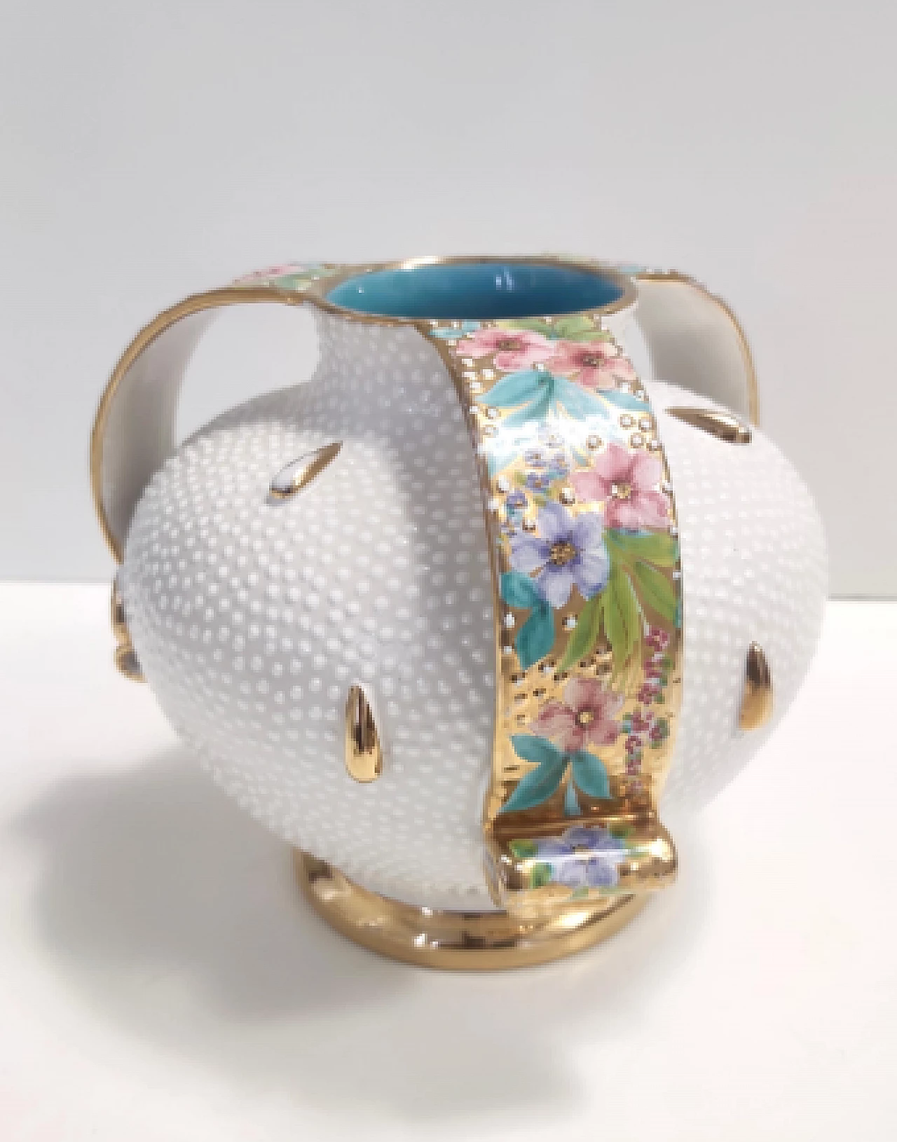 Vaso in terracotta Deruta smaltata e dorata, anni '50 6