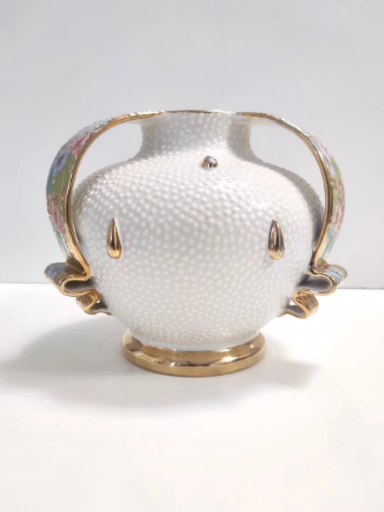 Vaso in terracotta Deruta smaltata e dorata, anni '50 8