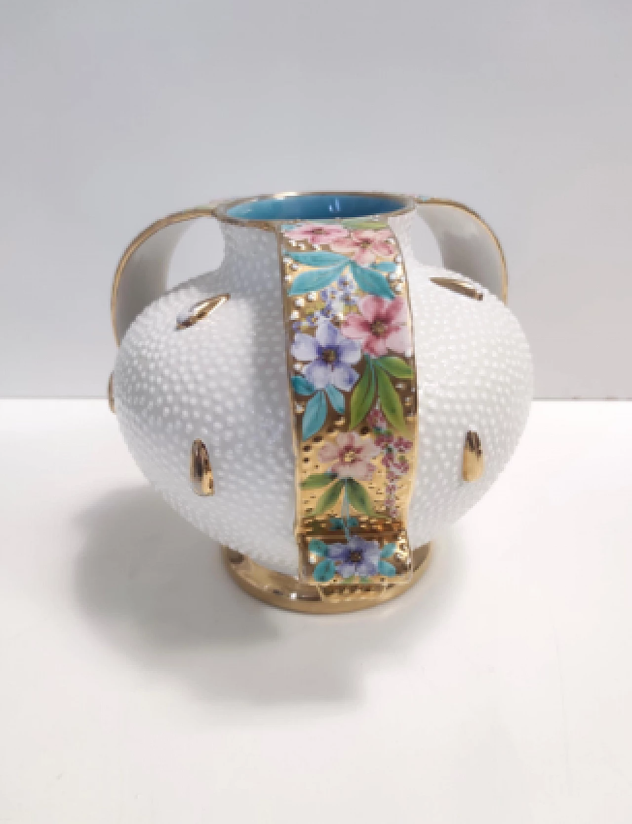 Vaso in terracotta Deruta smaltata e dorata, anni '50 9