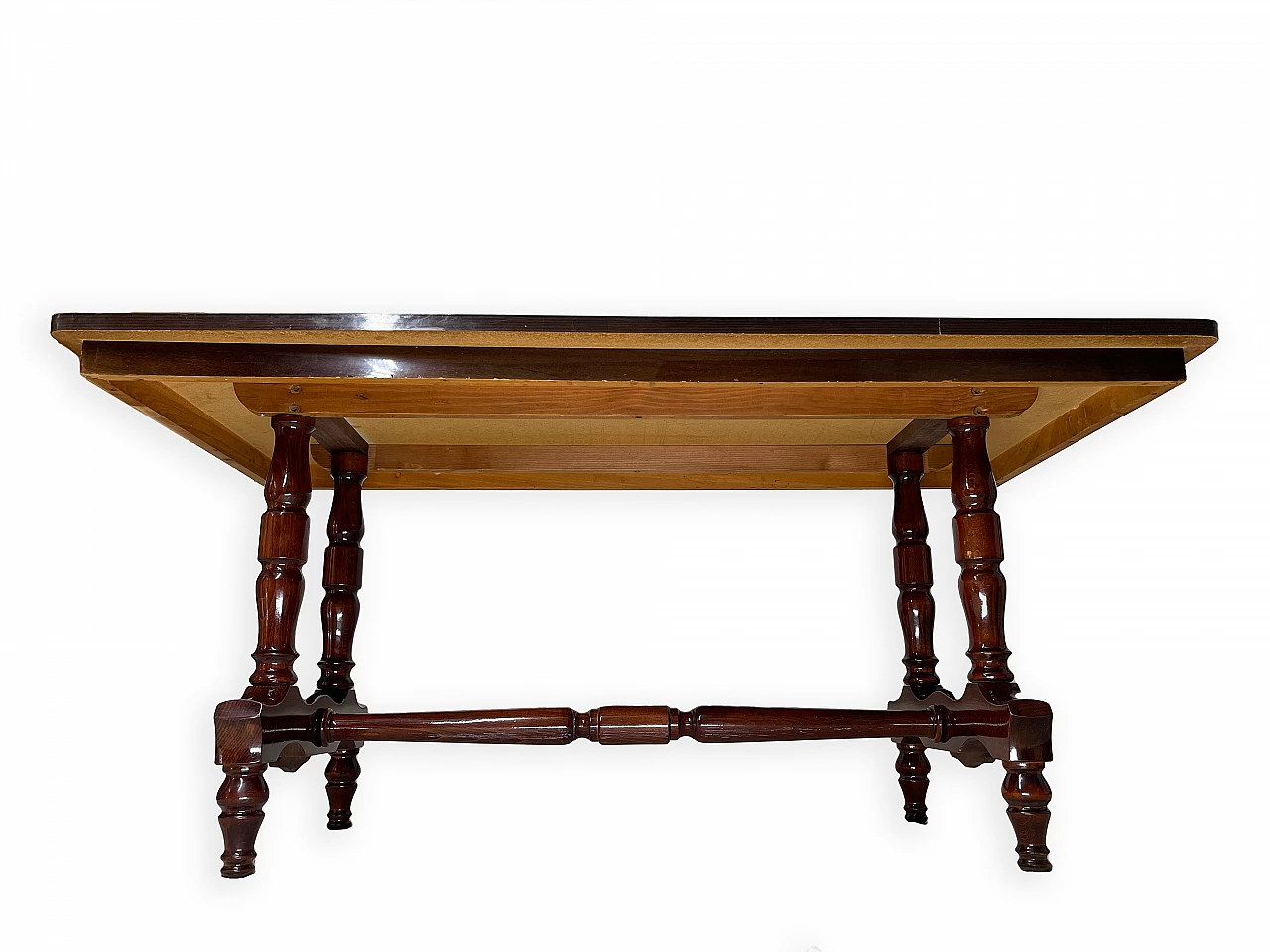 Wood and bronze table with glass top, 1960s 4