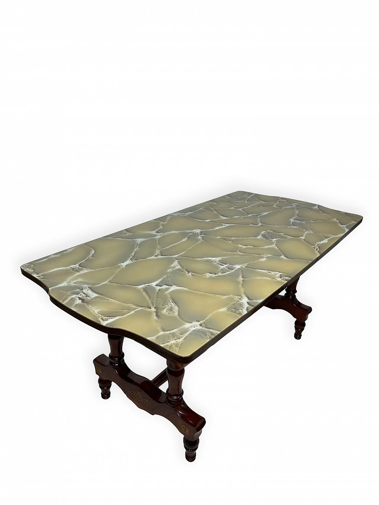 Wood and bronze table with glass top, 1960s 5