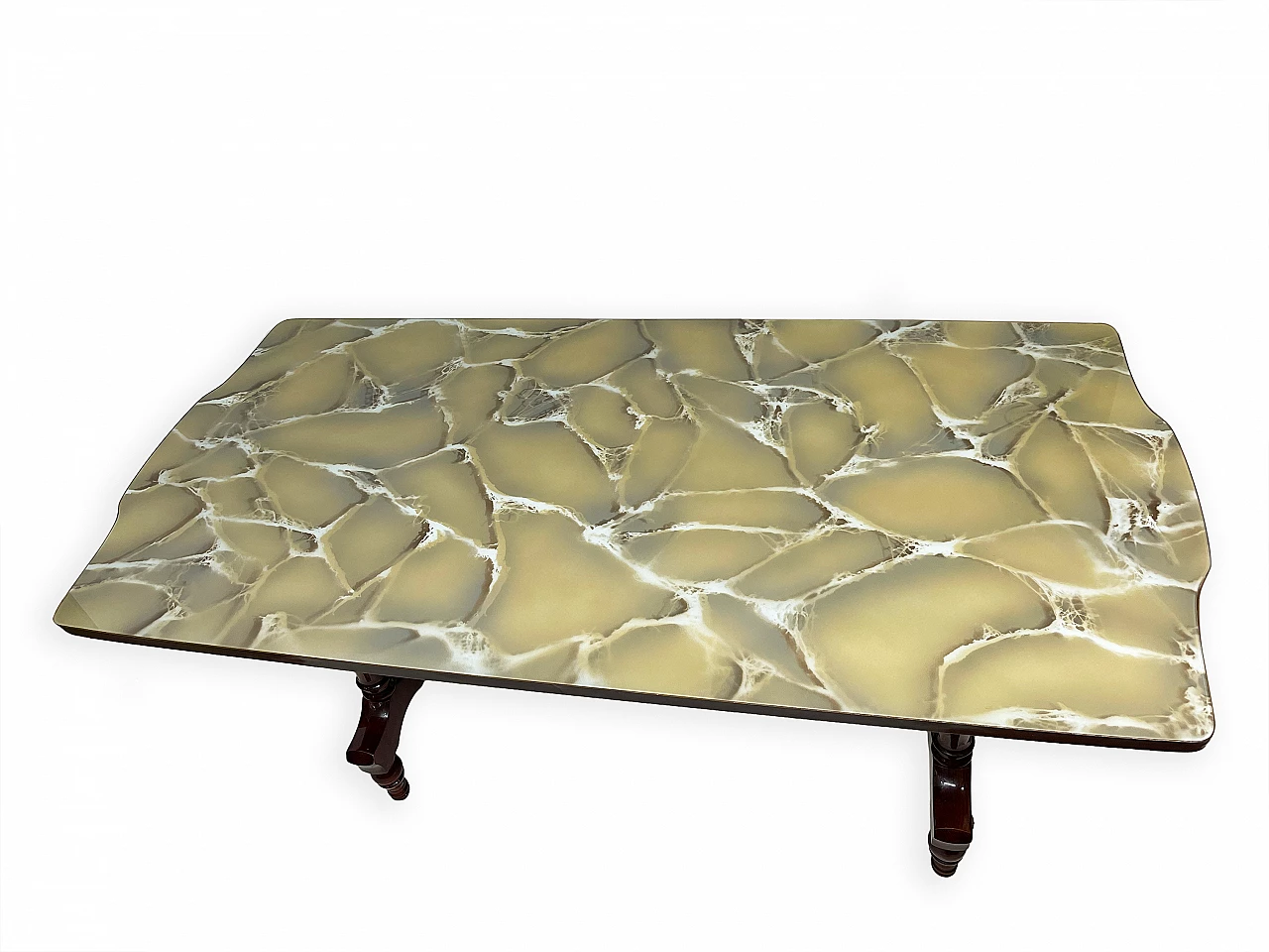 Wood and bronze table with glass top, 1960s 14