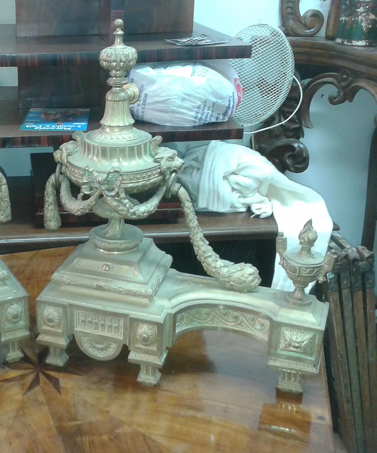 Pair of iron and gilded bronze fireplace andirons, 19th century 3