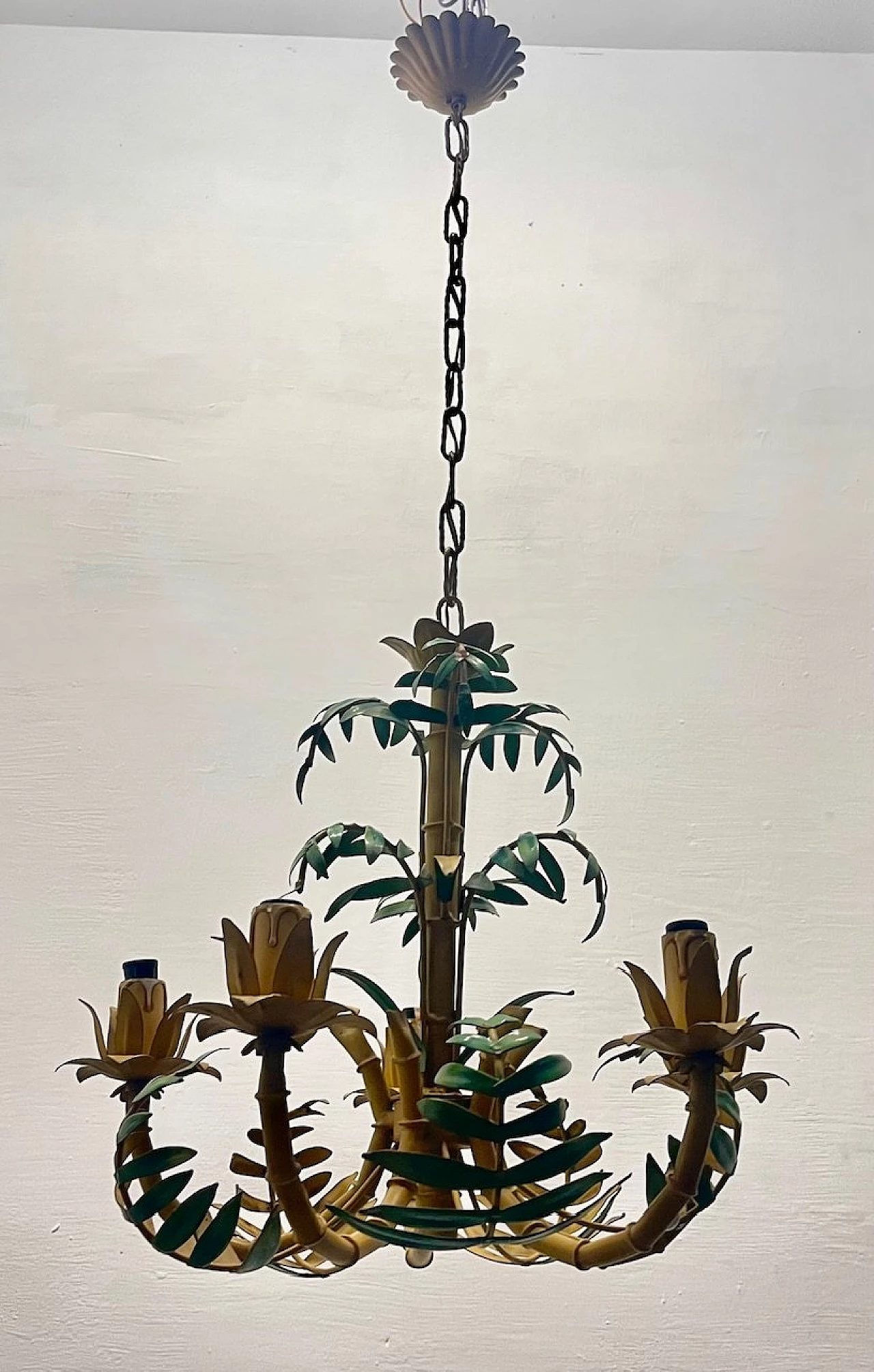 Tole faux bamboo chandelier, 1950s 5