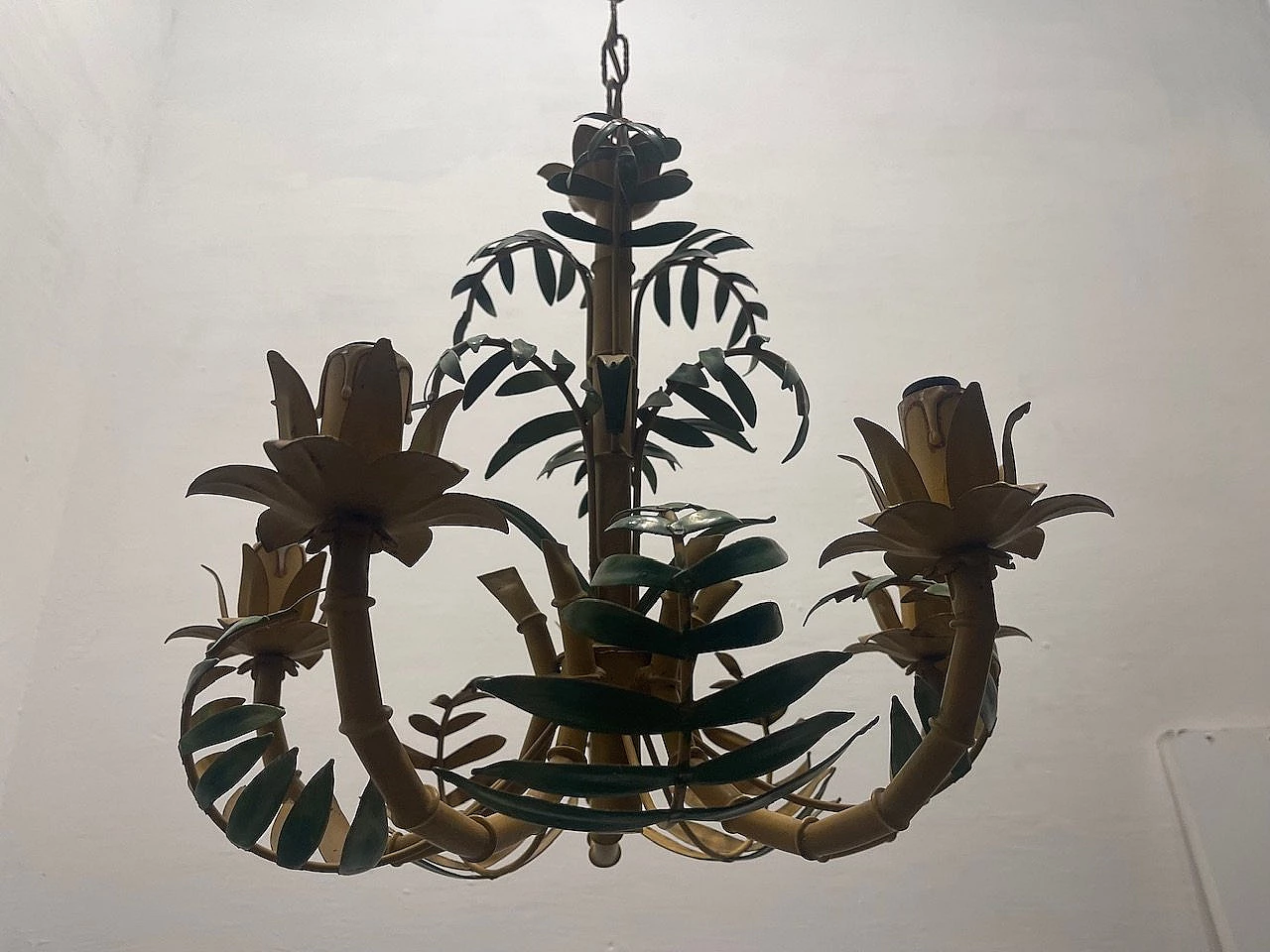Tole faux bamboo chandelier, 1950s 6
