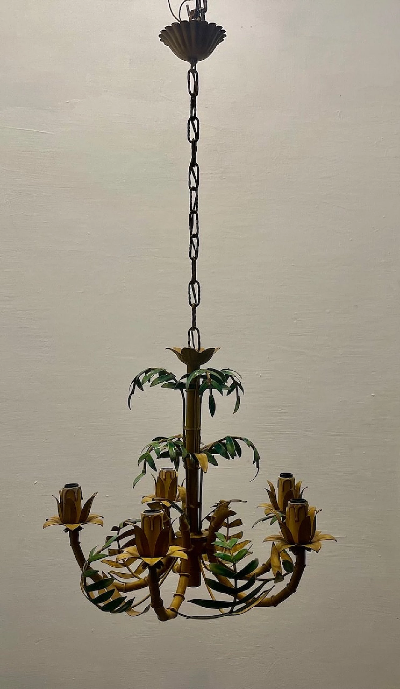 Tole faux bamboo chandelier, 1950s 8