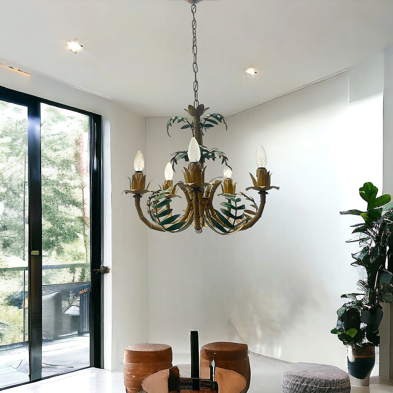Tole faux bamboo chandelier, 1950s 13