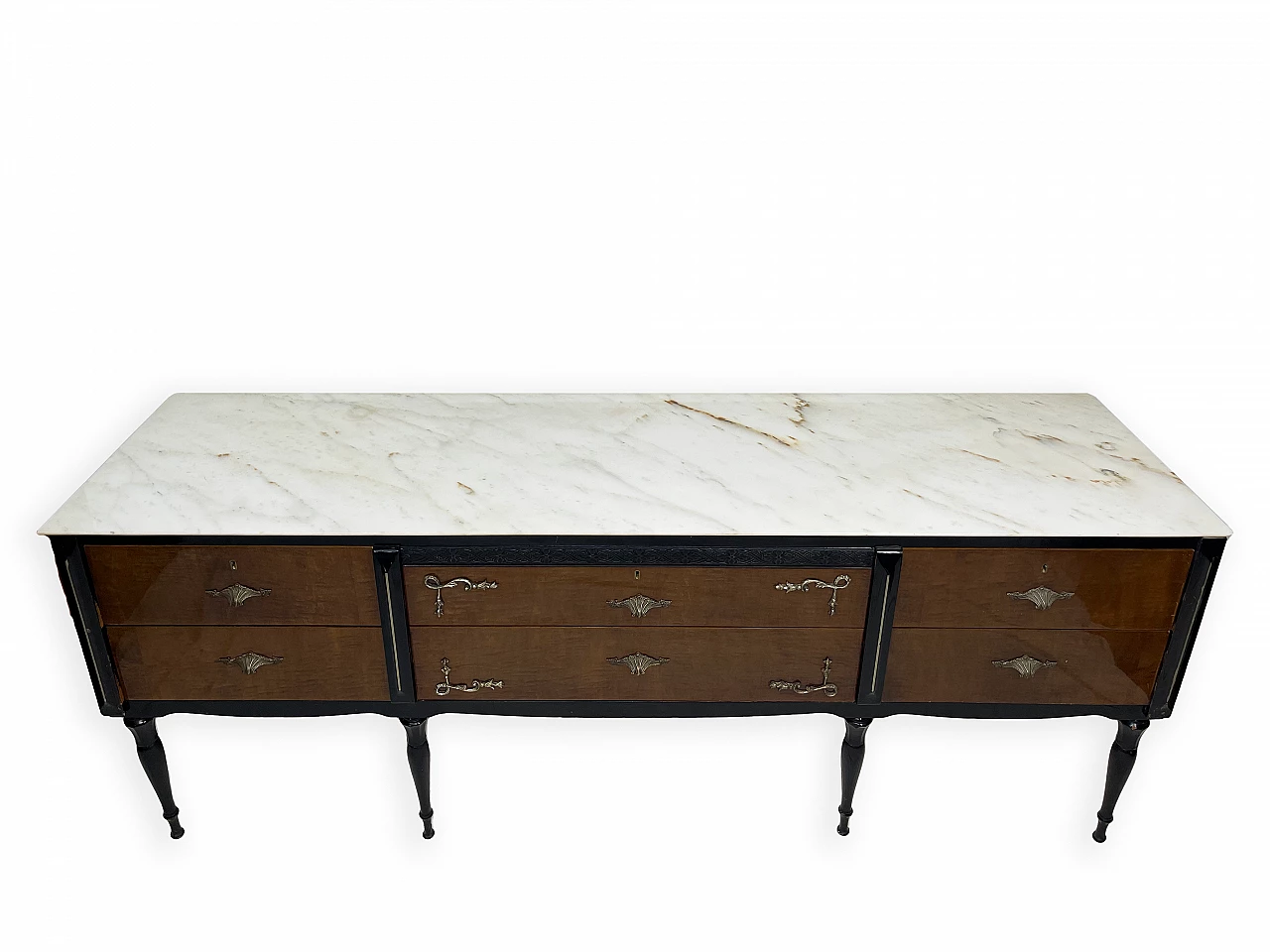 Wooden chest of drawers with marble top, 1960s 2