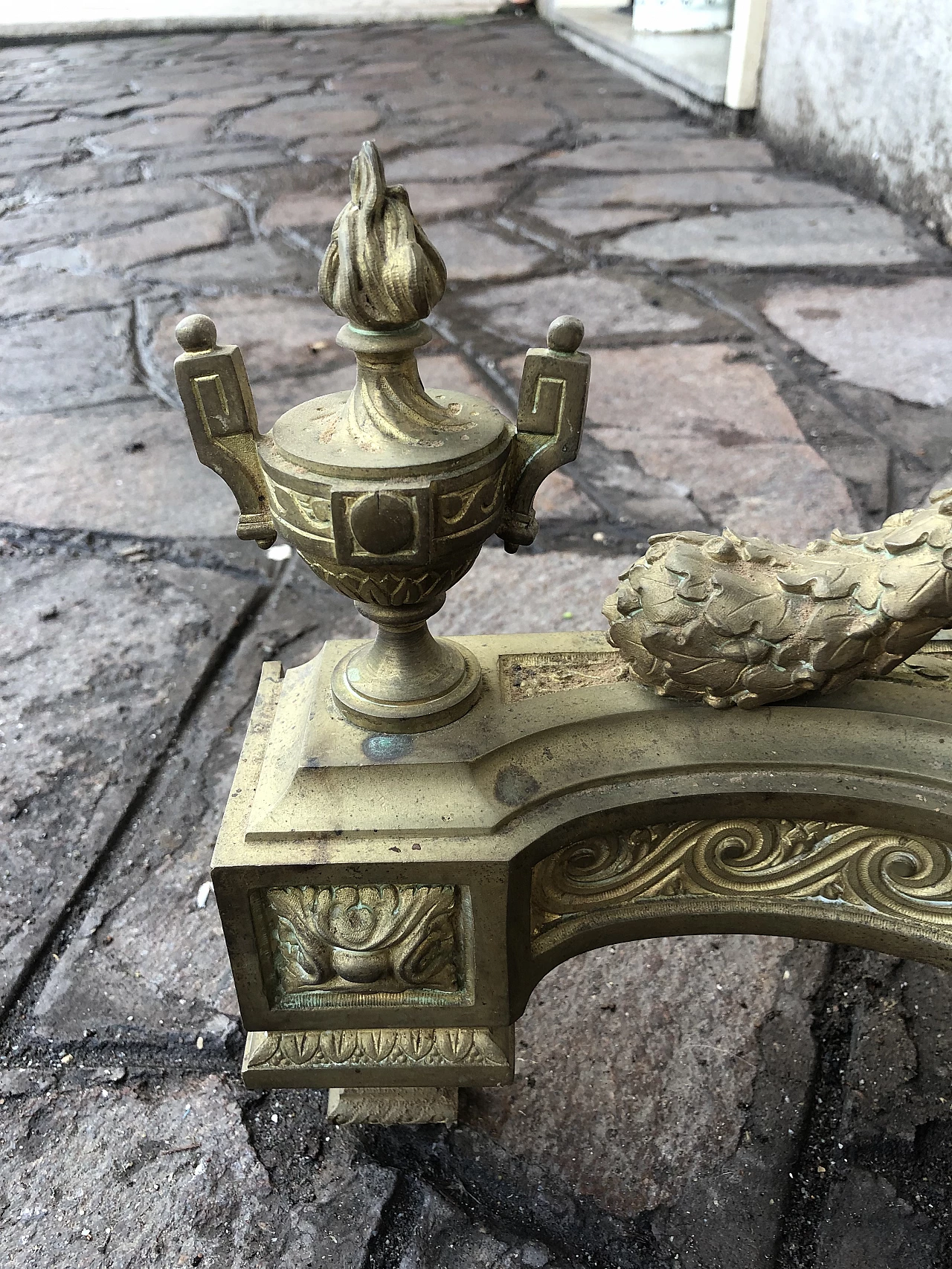 Coppia di Alari da camino in ferro e bronzo dorato, '800 7