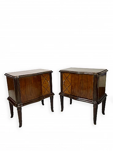 Pair of walnut bedside table with front door, 1950s