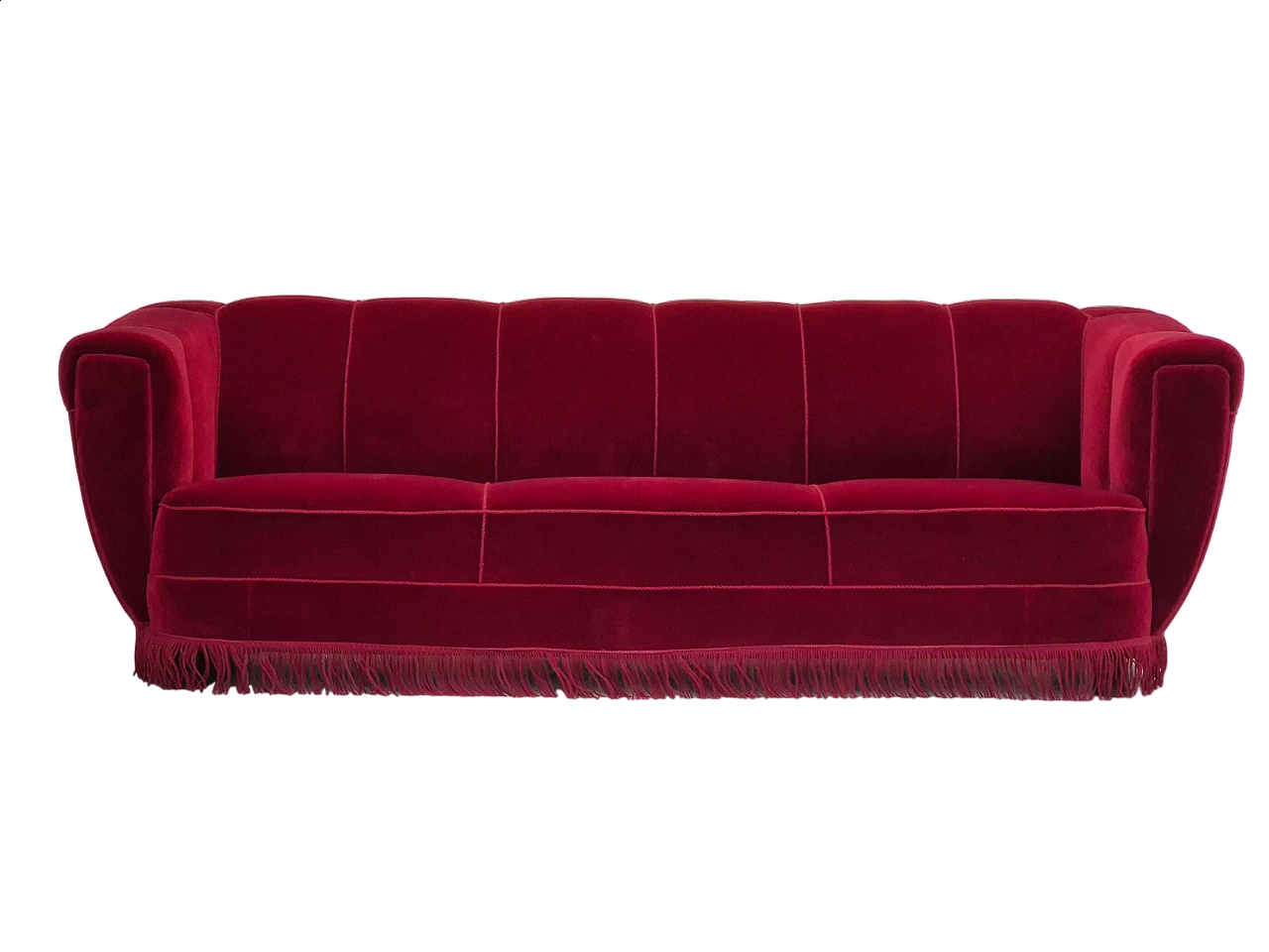 Danish 3-seater sofa in oak and red velour, 1960s 20