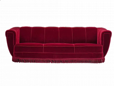 Danish 3-seater sofa in oak and red velour, 1960s