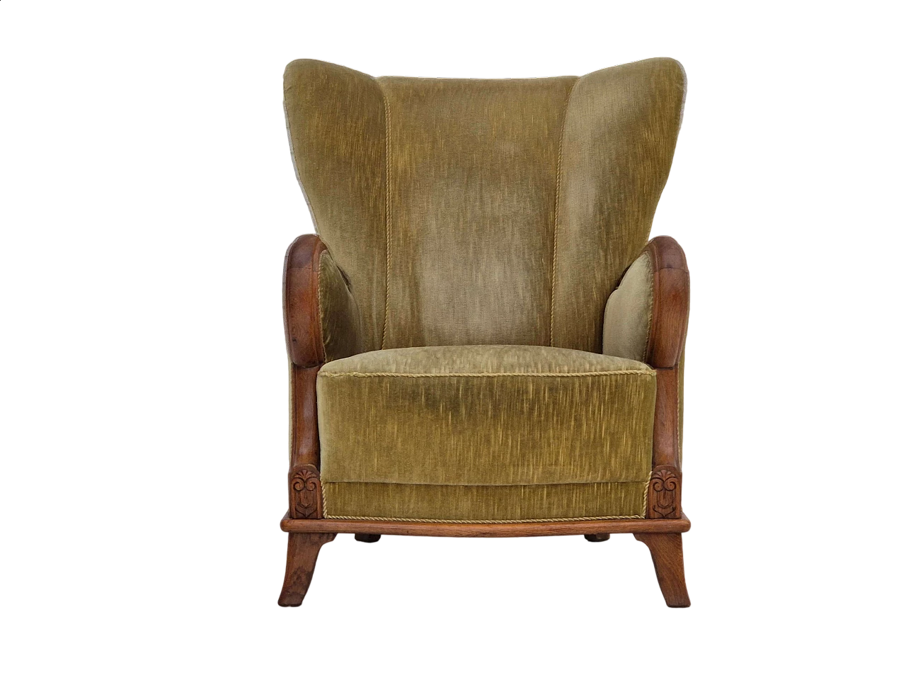 Danish armchair in oak and green velour, 1960s 16