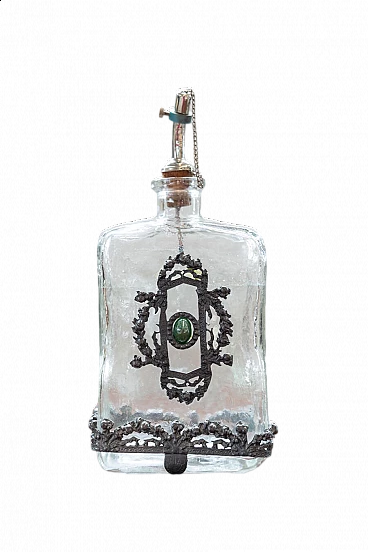 Liquor bottle in glass and silver, 1970