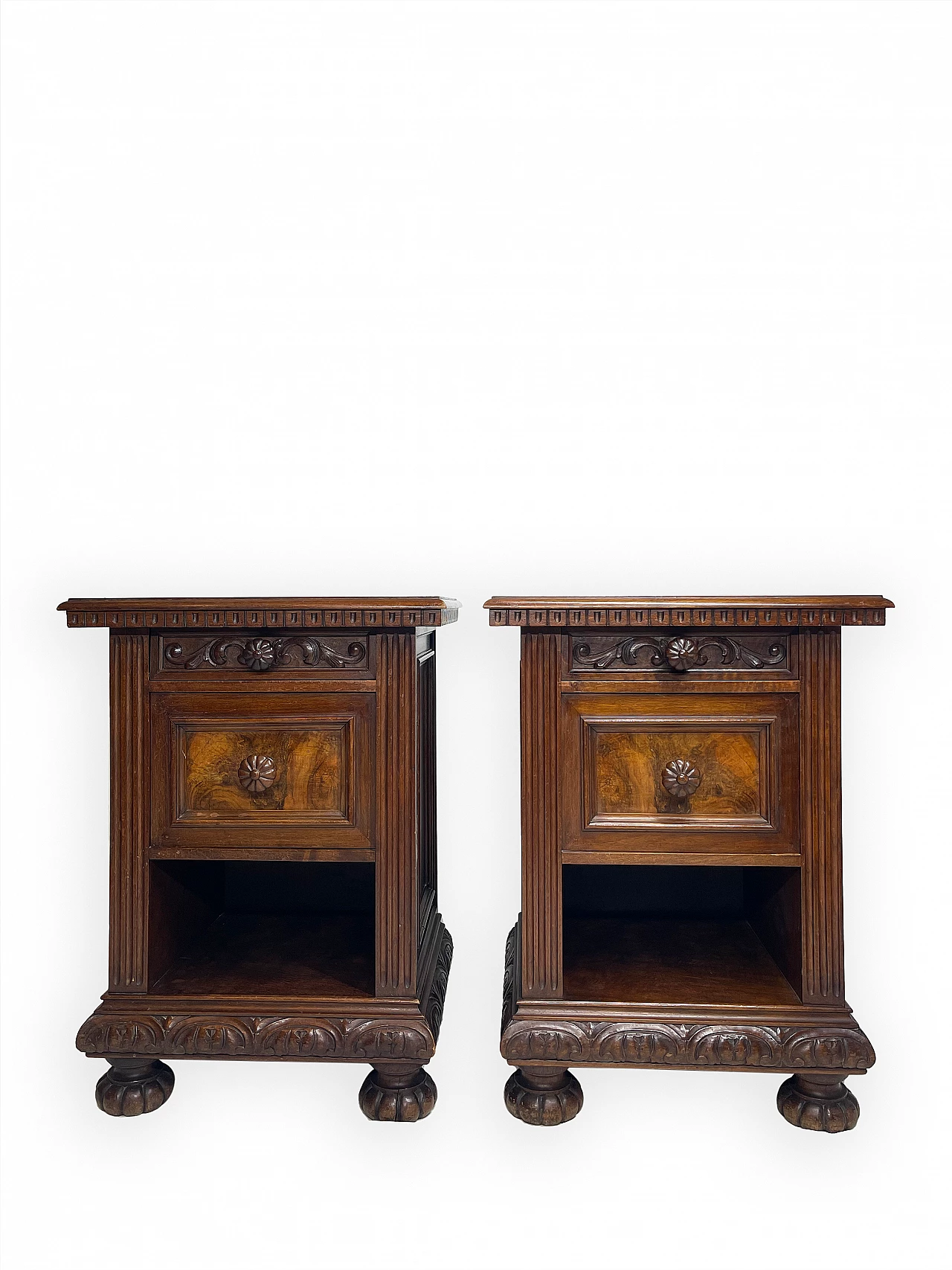 Pair of walnut bedside tables by F.lli Cavatorta, 19th century 1