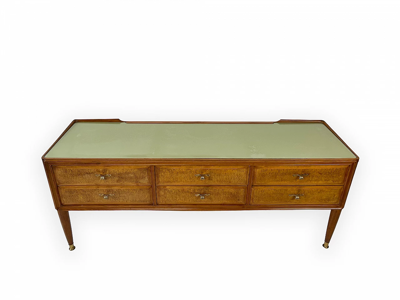 Mahogany and brass chest of drawers with glass top, 1950s 3