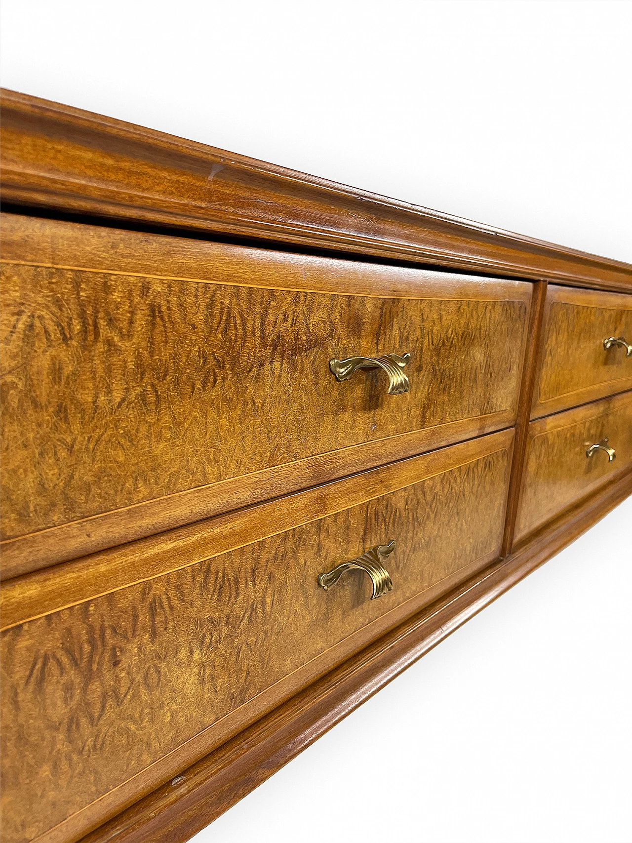 Mahogany and brass chest of drawers with glass top, 1950s 16