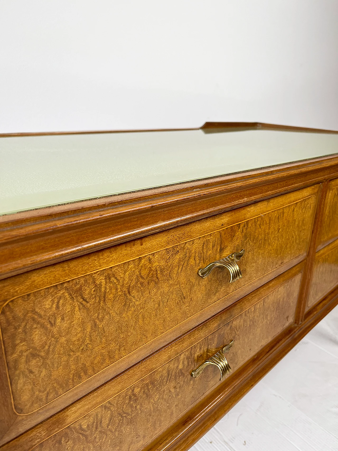 Mahogany and brass chest of drawers with glass top, 1950s 17