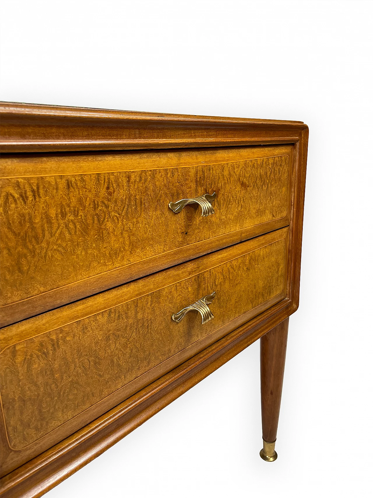 Mahogany and brass chest of drawers with glass top, 1950s 18