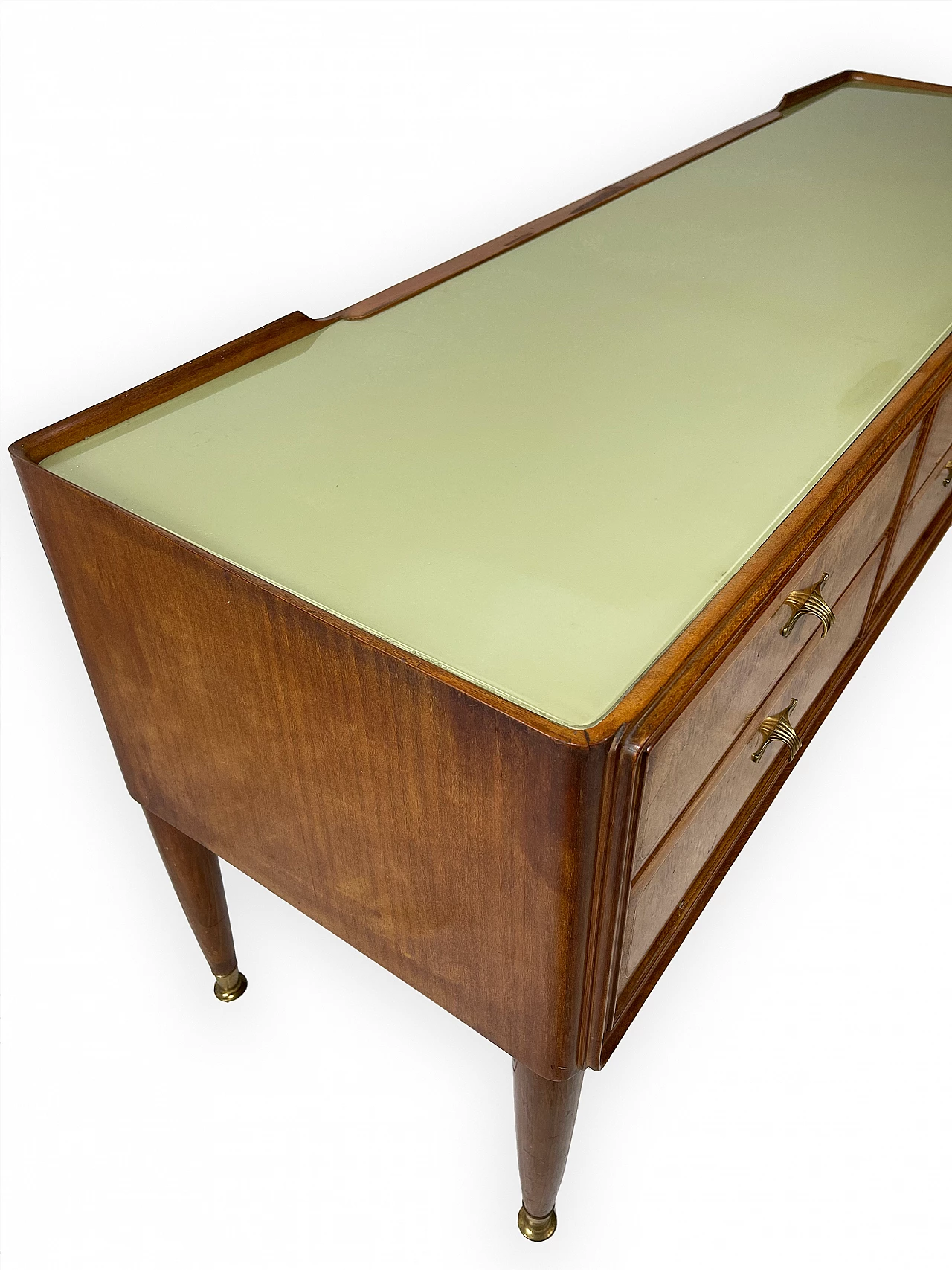 Mahogany and brass chest of drawers with glass top, 1950s 22