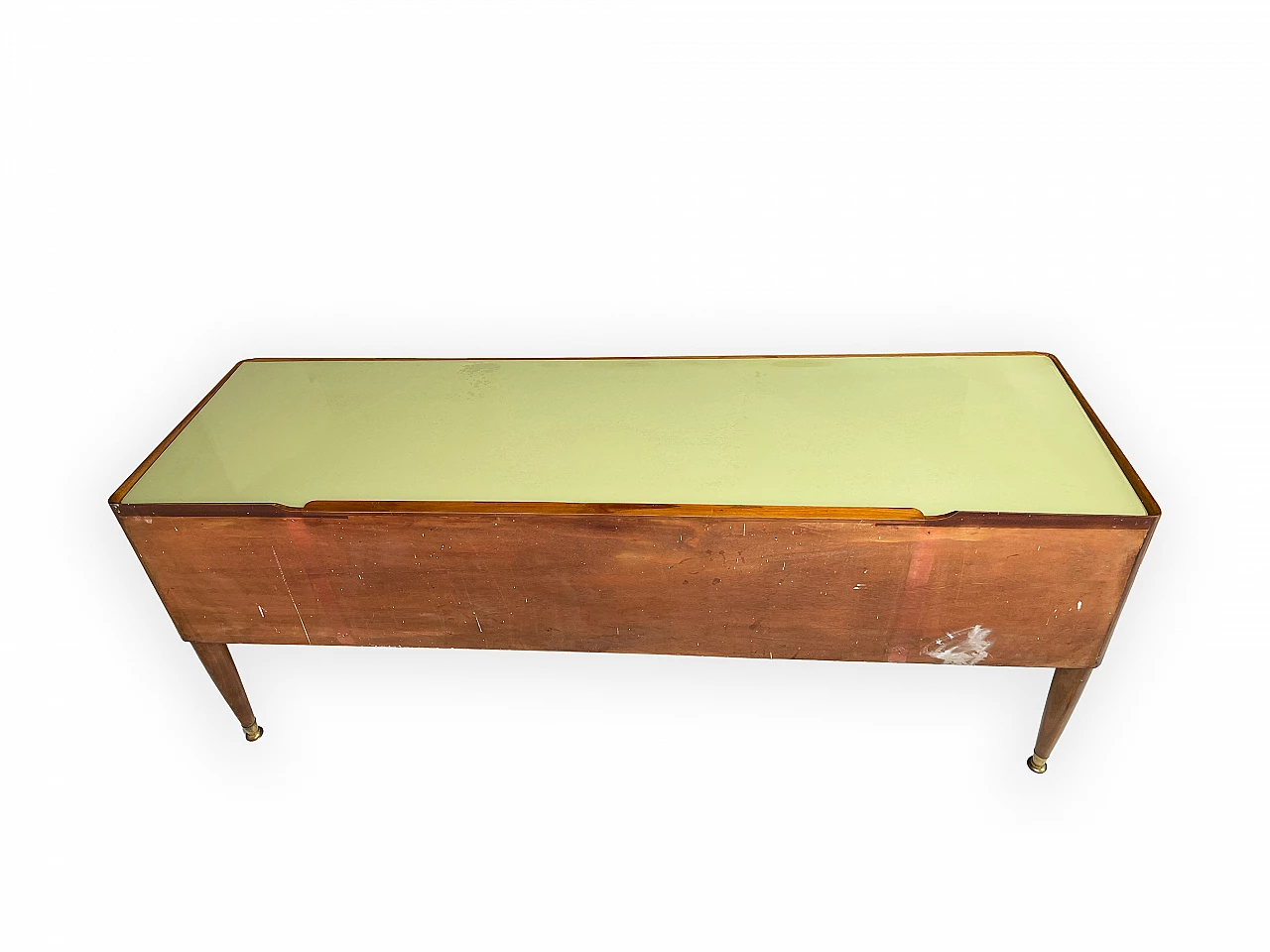 Mahogany and brass chest of drawers with glass top, 1950s 24