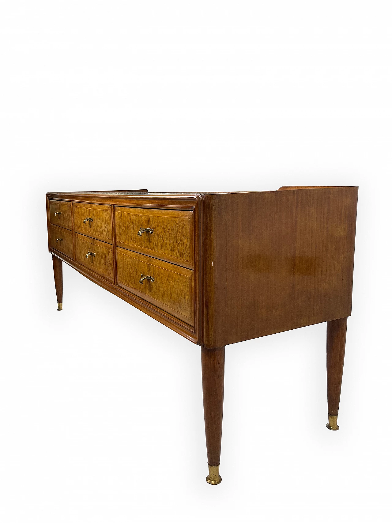 Mahogany and brass chest of drawers with glass top, 1950s 26