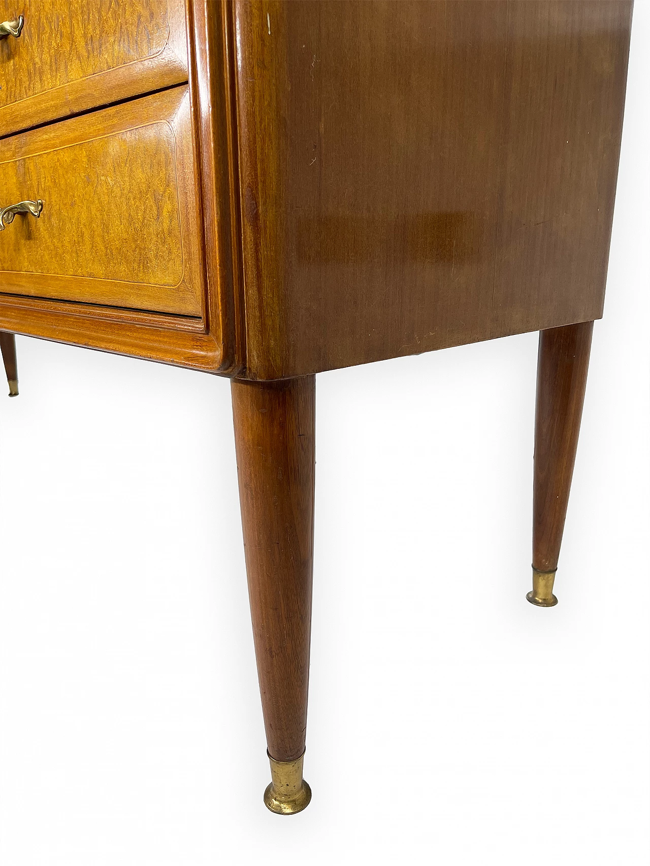 Mahogany and brass chest of drawers with glass top, 1950s 27