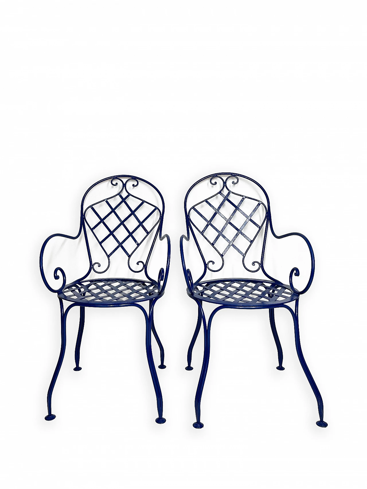 Pair of Blue wrought iron bistrot chairs 1