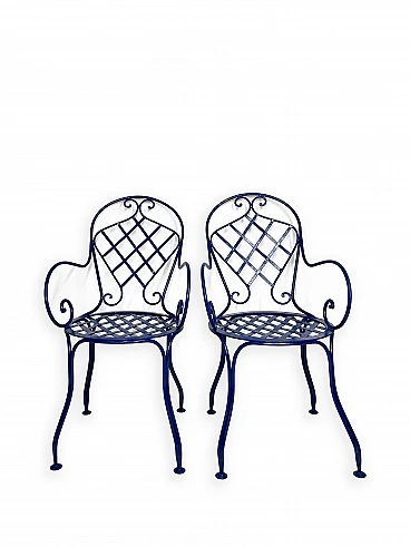 Pair of Blue wrought iron bistrot chairs