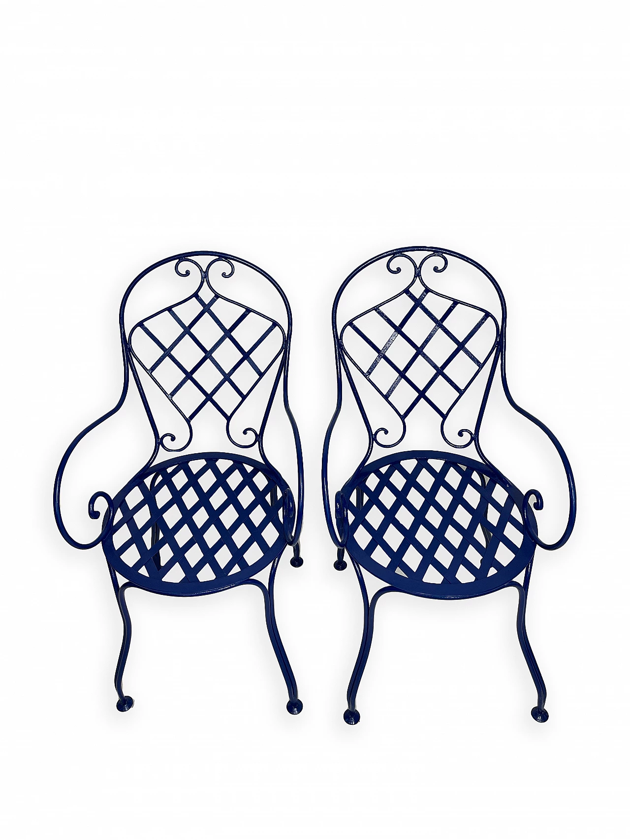 Pair of Blue wrought iron bistrot chairs 2