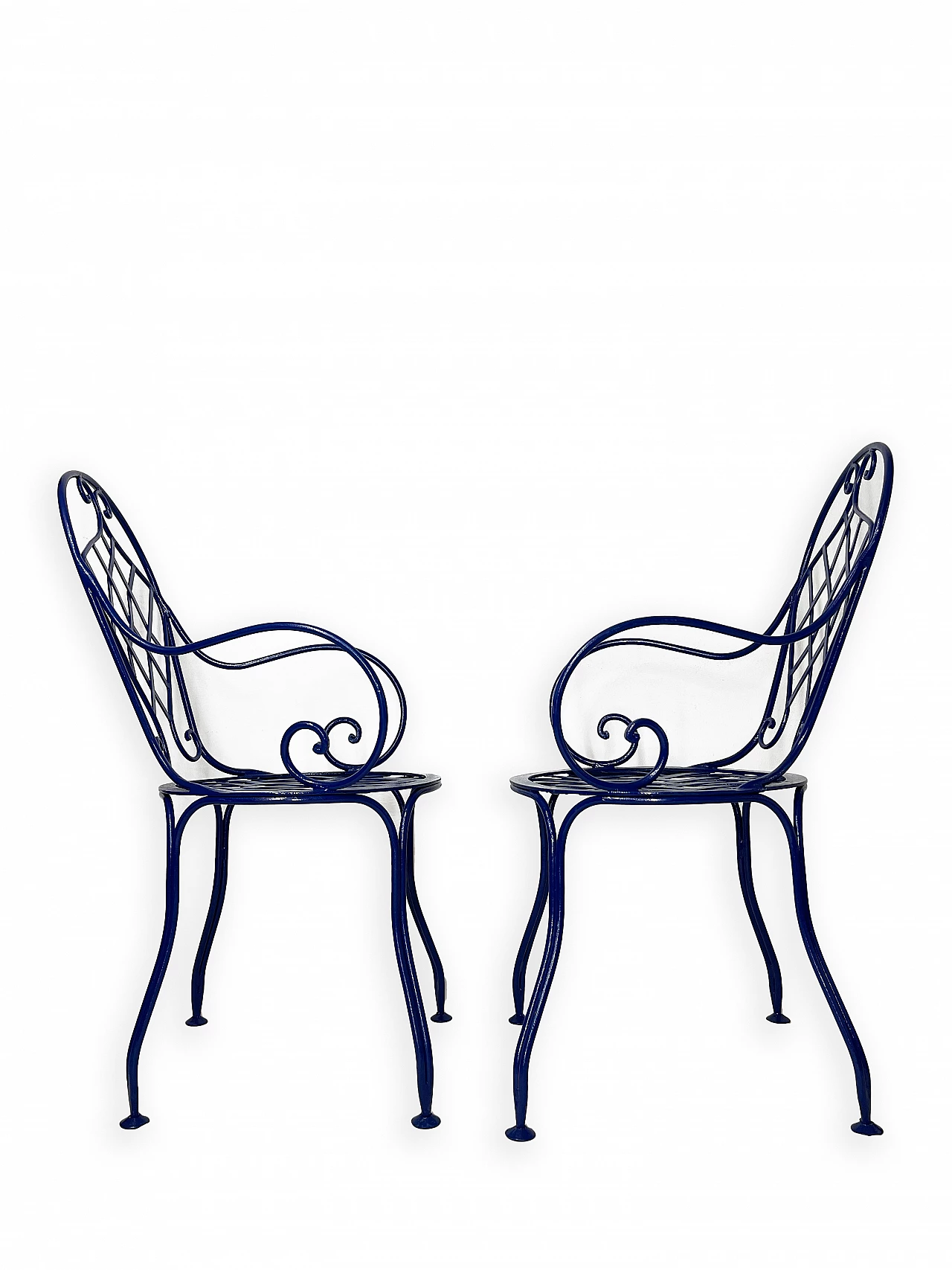 Pair of Blue wrought iron bistrot chairs 3