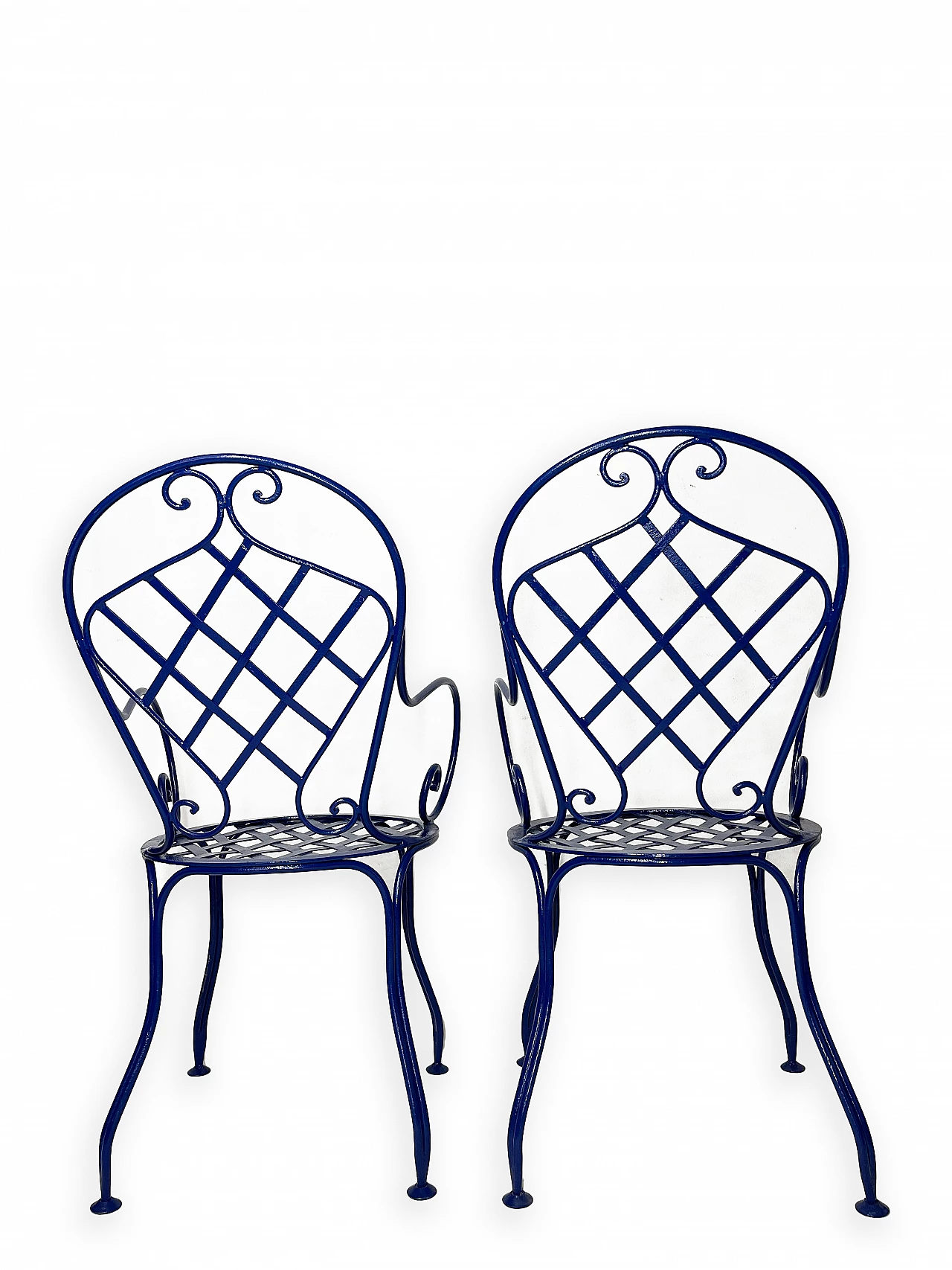 Pair of Blue wrought iron bistrot chairs 4