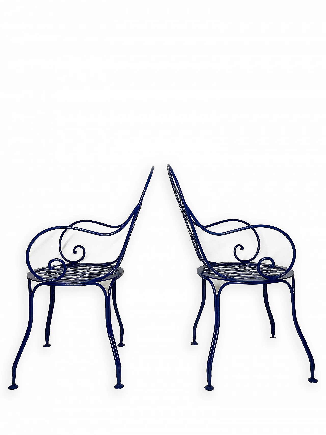 Pair of Blue wrought iron bistrot chairs 5