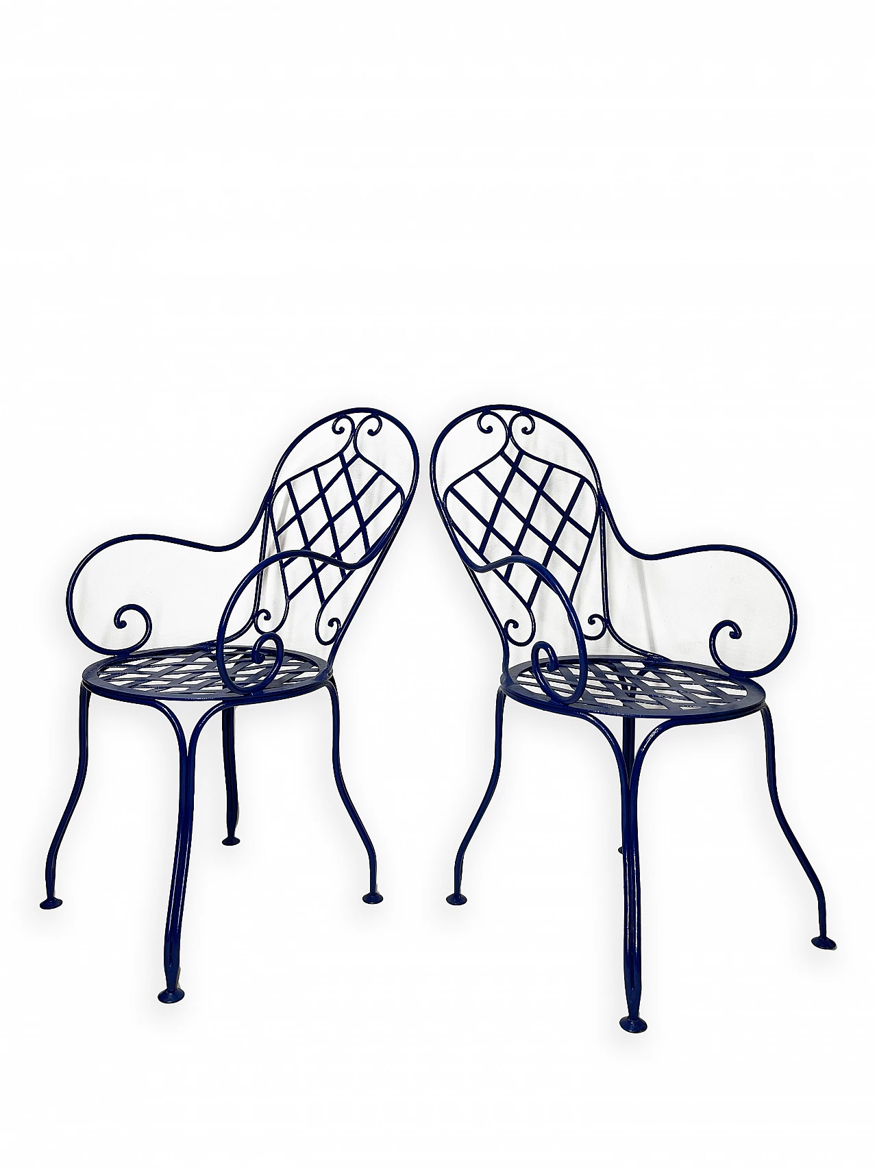 Pair of Blue wrought iron bistrot chairs 6