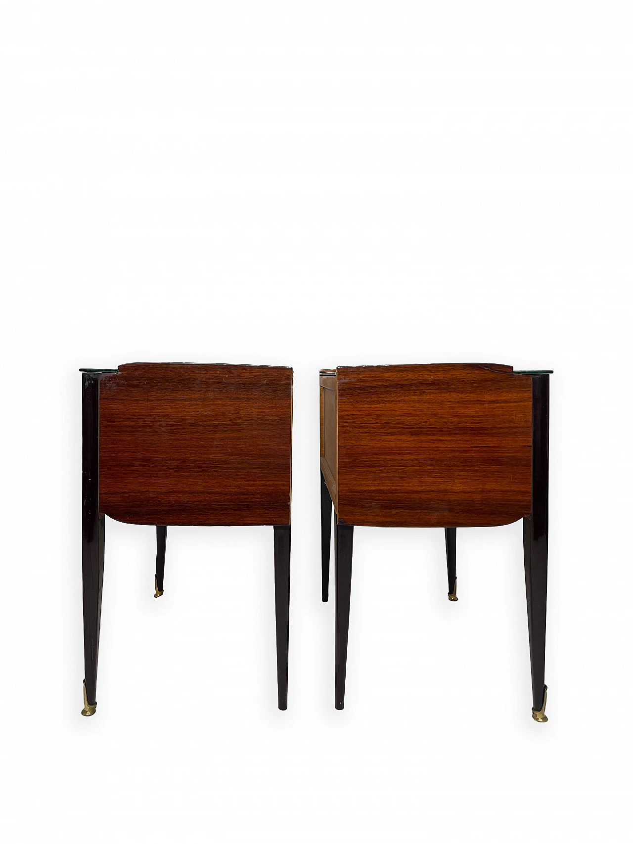 Pair of wooden bedside tables with double doors and glass top, 1960s 13