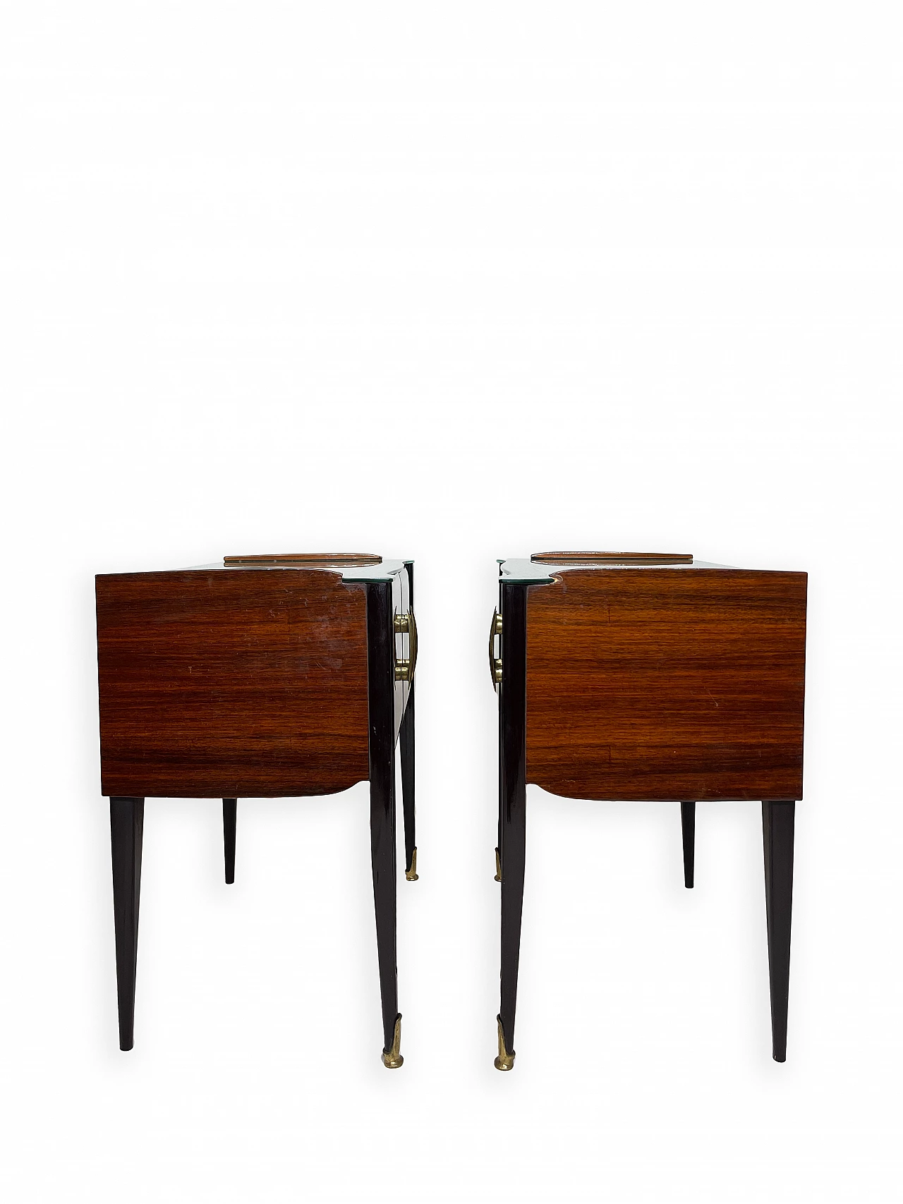 Pair of wooden bedside tables with double doors and glass top, 1960s 15