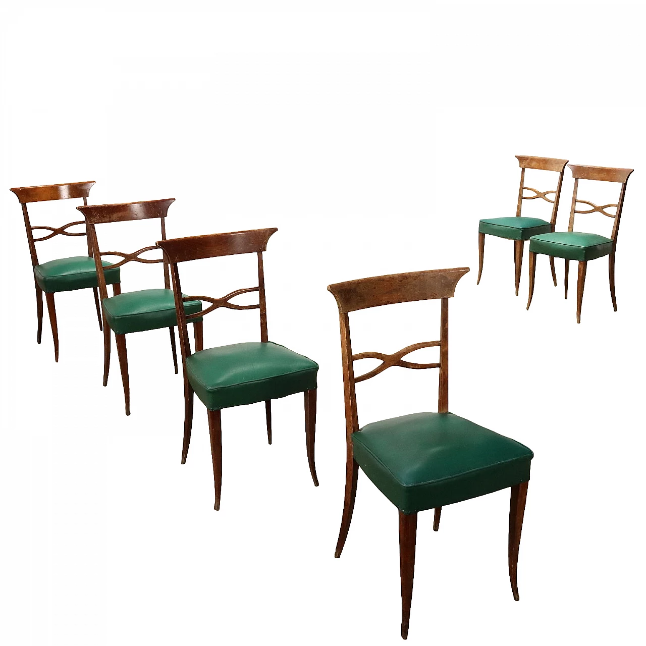 6 Beechwood and leatherette chairs, 1950s 1