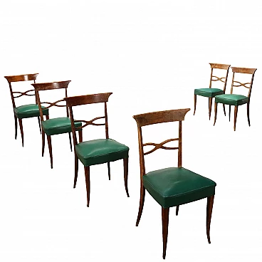 6 Sedie in legno di faggio e similpelle, anni '50