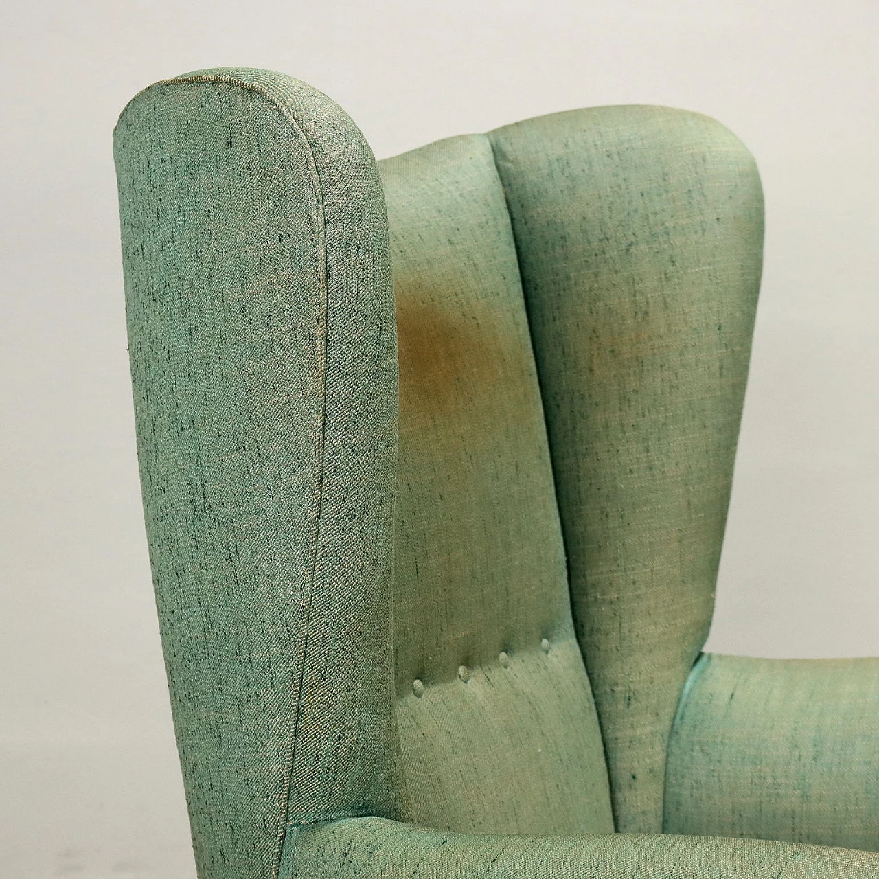 Bergère armchair with green fabric upholstery, 1950s 3