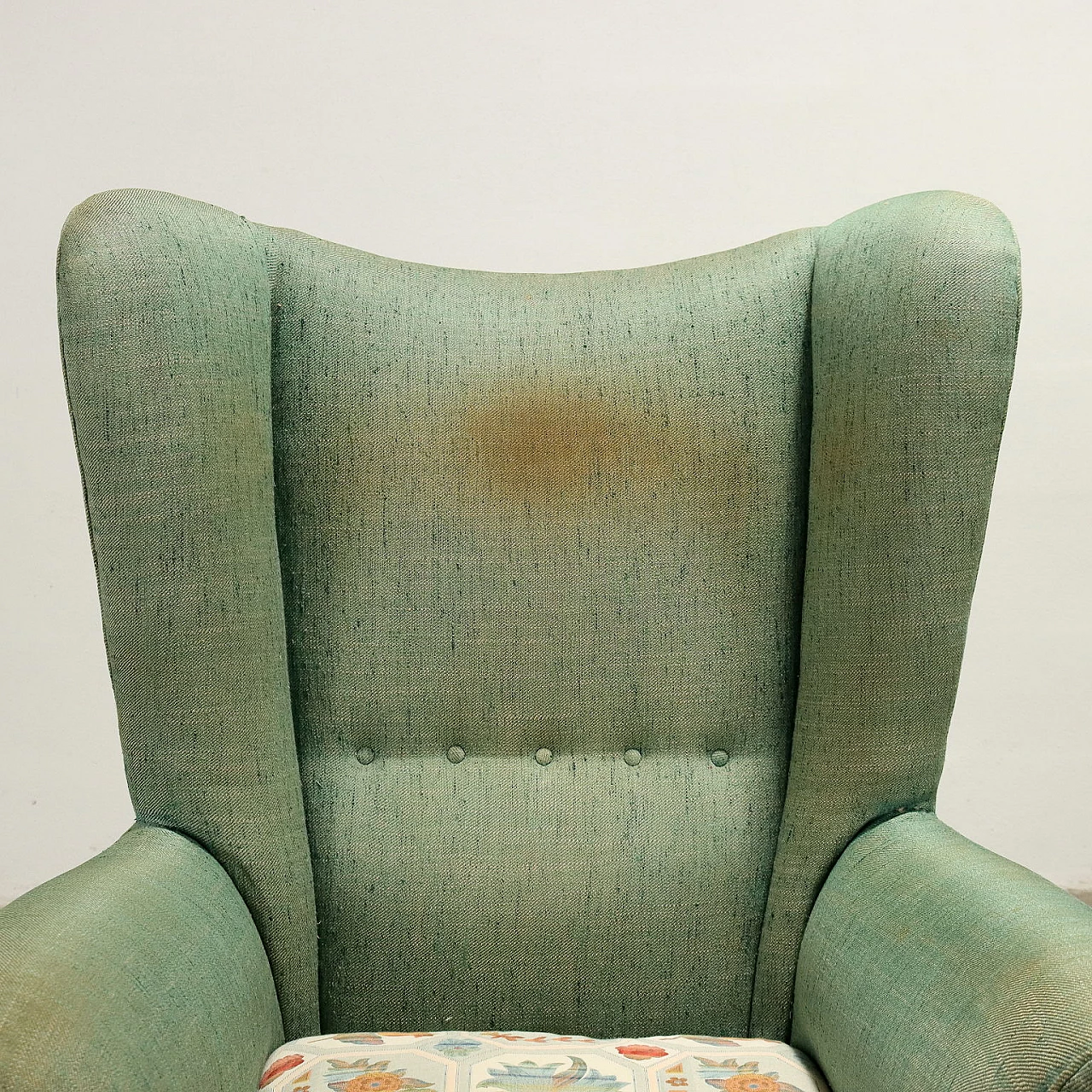Bergère armchair with green fabric upholstery, 1950s 4