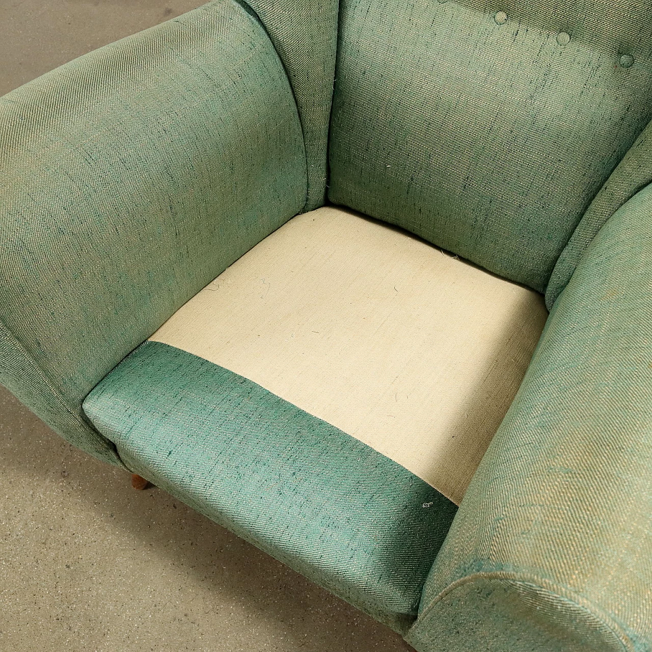 Bergère armchair with green fabric upholstery, 1950s 8