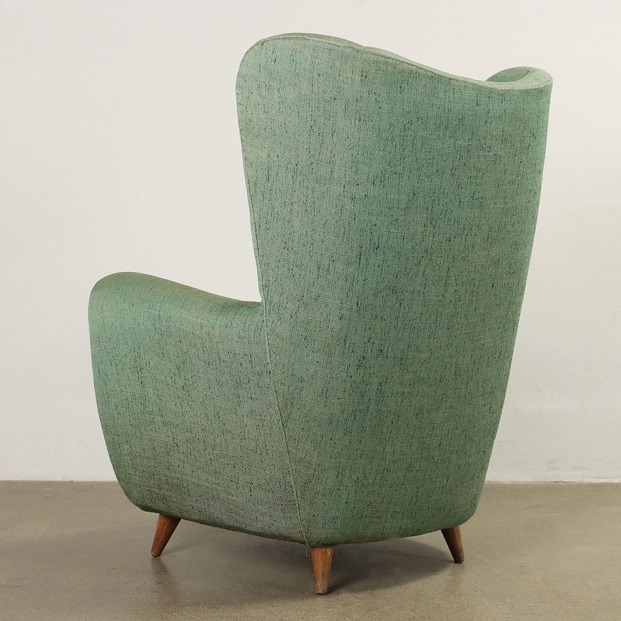 Bergère armchair with green fabric upholstery, 1950s 9