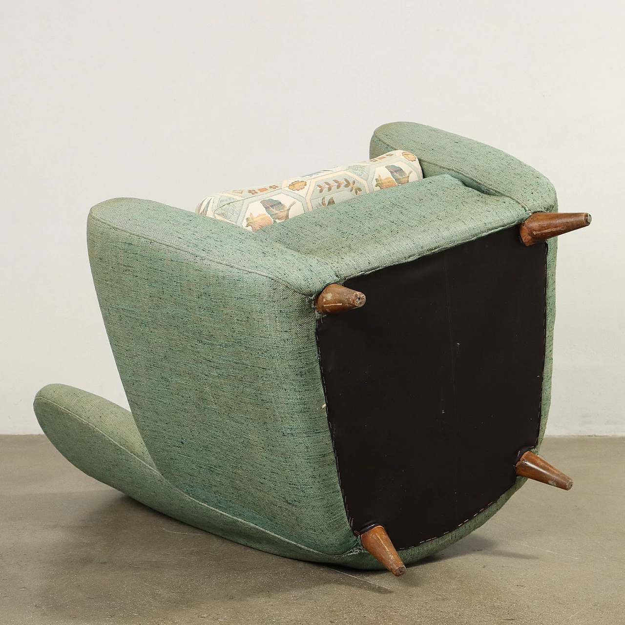 Bergère armchair with green fabric upholstery, 1950s 10