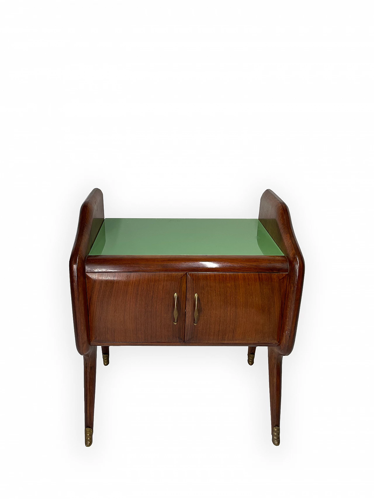 Pair of wooden bedside tables with green glass top, 1950s 7