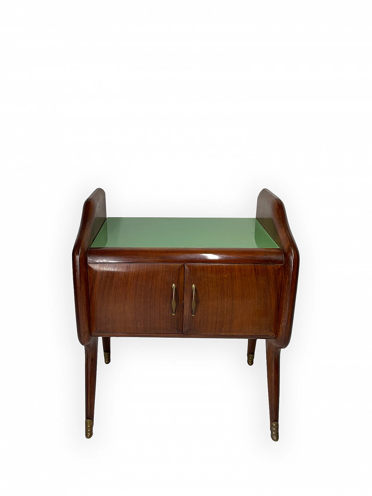 Pair of wooden bedside tables with green glass top, 1950s 8